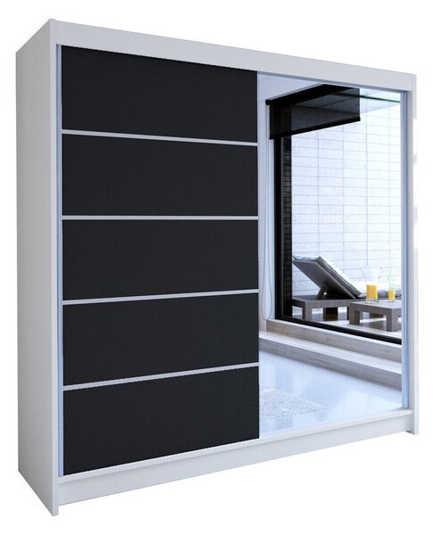 Gardróbszekrény Closico Cavaris III, Laminált forgácslap, 215x180x58cm, Fekete, Fehér