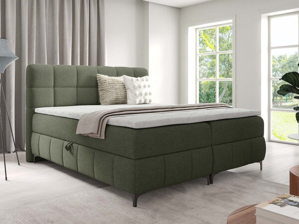 ZOPHIE kárpitozott boxspring ágy ágyneműtartóval 120x200 - zöld