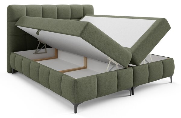ZOPHIE kárpitozott boxspring ágy ágyneműtartóval 120x200 - zöld