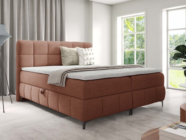 ZOPHIE kárpitozott boxspring ágy ágyneműtartóval 120x200 - téglavörös