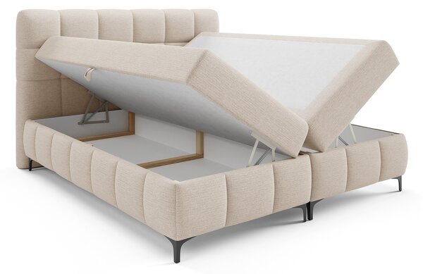 ZOPHIE kárpitozott boxspring ágy ágyneműtartóval 120x200 - krémszínű