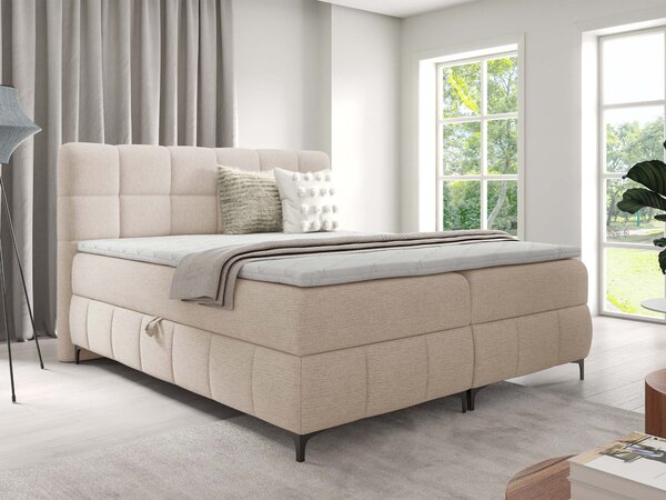 ZOPHIE kárpitozott boxspring ágy ágyneműtartóval 120x200 - krémszínű