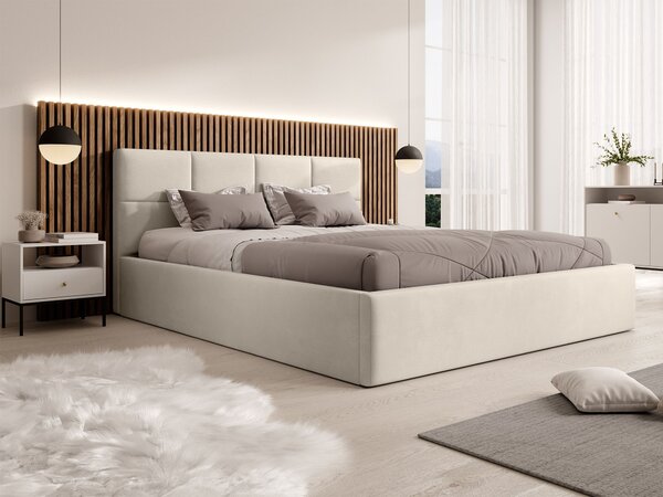 RINIMI Slim kárpitozott franciaágy ágyneműtartóval 160x200 - hideg bézs
