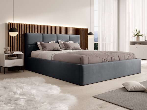 RINIMI Slim kárpitozott franciaágy ágyneműtartóval 140x200 - sötétszürke