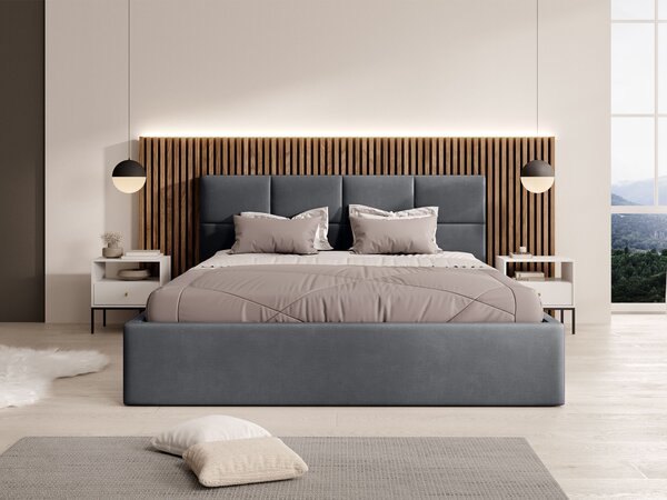 RINIMI Slim kárpitozott franciaágy ágyneműtartóval 140x200 - sötétszürke
