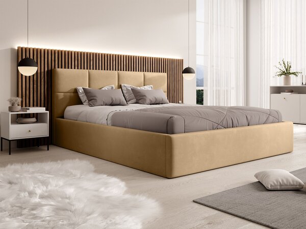 RINIMI Slim kárpitozott franciaágy ágyneműtartóval 140x200 - barna