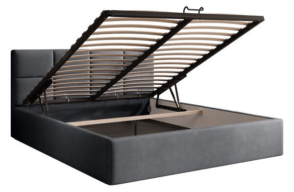 RINIMI Slim kárpitozott franciaágy ágyneműtartóval 140x200 - sötétszürke