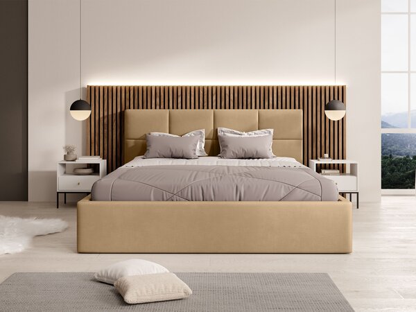 RINIMI Slim kárpitozott franciaágy ágyneműtartóval 140x200 - barna