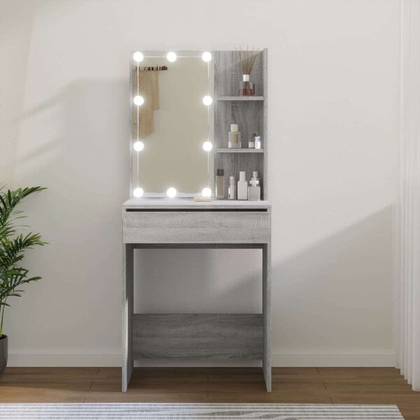 VidaXL szürke sonoma színű LED-es fésülködőasztal 60 x 40 x 140 cm