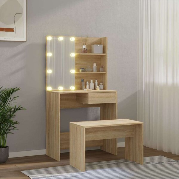 VidaXL Sminkasztal szett LED-del - Sonoma Tölgy