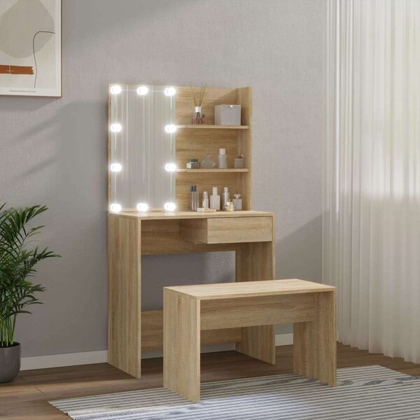 VidaXL Sminkasztal szett LED-del - Sonoma Tölgy