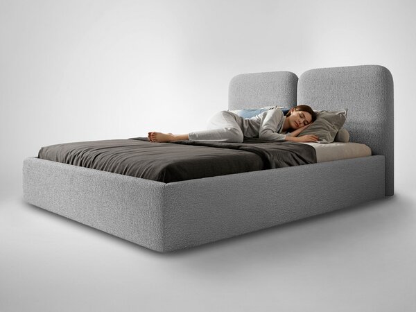 DESIO Slim kárpitozott ágyneműtartós franciaágy 180x200 - világosszürke