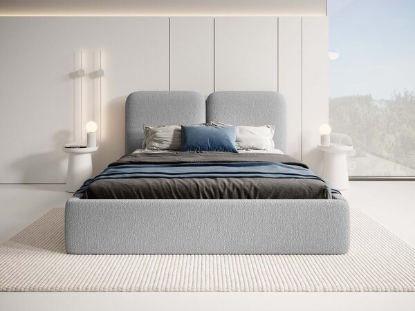 DESIO Slim kárpitozott ágyneműtartós franciaágy 180x200 - világosszürke