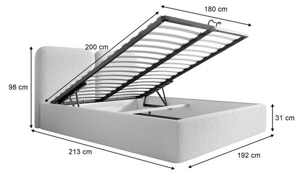 DESIO Slim kárpitozott ágyneműtartós franciaágy 180x200 - világosszürke