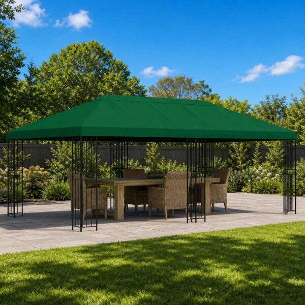 Kerti pavilon 6 x 3 m Zöld Poliészter és acél 190 gsm