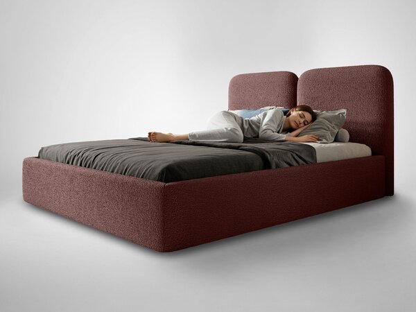 DESIO Slim kárpitozott ágyneműtartós franciaágy 180x200 - téglavörös