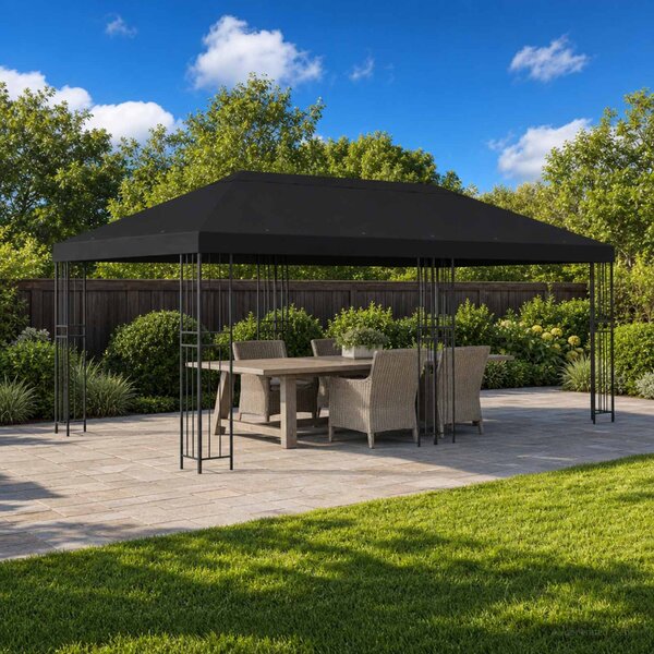 Kerti pavilon 6 x 3 m Fekete Poliészter és acél 190 gsm