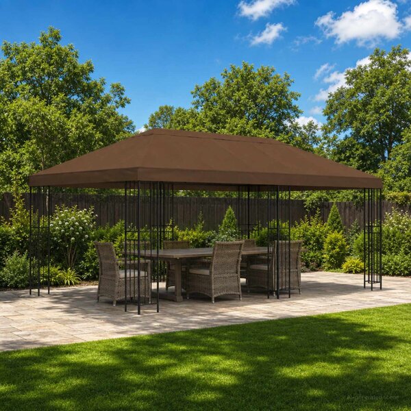 Kerti pavilon 6 x 3 m Barna Poliészter és acél 190 gsm