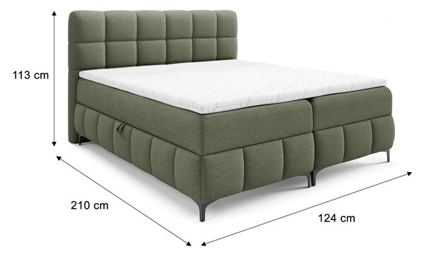 ZOPHIE kárpitozott boxspring ágy ágyneműtartóval 120x200 - zöld