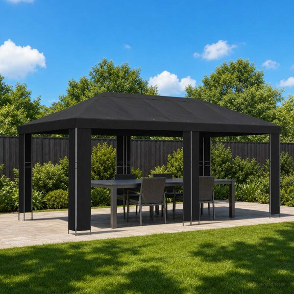 Kerti pavilon 6 x 3 m Fekete Poliészter és acél 190 gsm