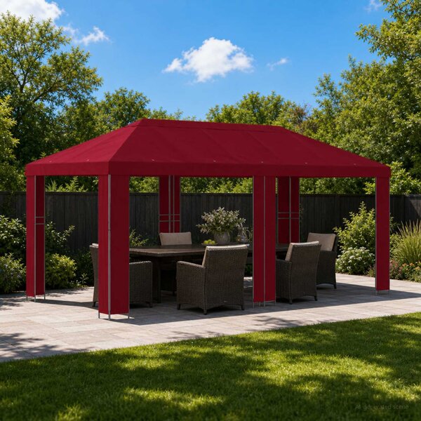 Kerti pavilon 6 x 3 m Burgundi Poliészter és acél 190 gsm