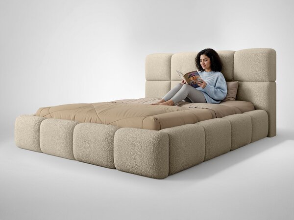 DERIVA kárpitozott franciaágy ágyneműtartóval 140x200 - krémszínű