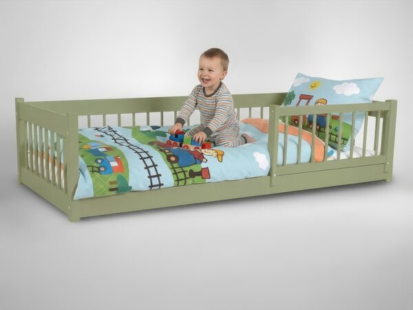 Wilsondo LESZANKA gyerek fa montessori ágy 80x180 - olivazöld