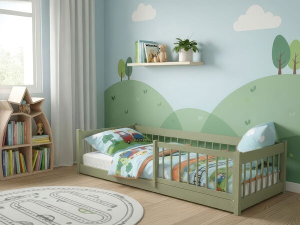 Wilsondo LESZANKA gyerek fa montessori ágy 80x180 - olivazöld
