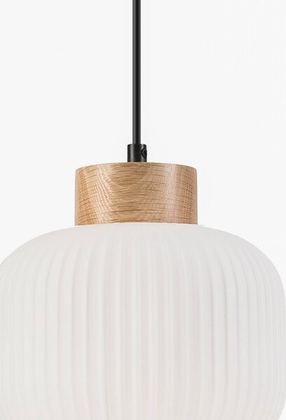 Lamkur Harmony függőlámpa, Ø 20 cm, opál üveg, tölgyfa, E27, dimmelhető, Fehér / opál, Nappali / Étkező, Üveg, Skandináv