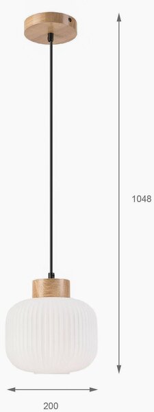 Lamkur Harmony függőlámpa, Ø 20 cm, opál üveg, tölgyfa, E27, dimmelhető, Fehér / opál, Nappali / Étkező, Üveg, Skandináv