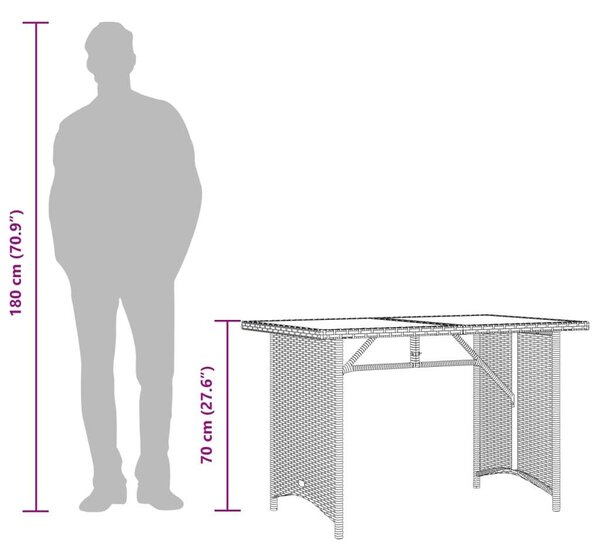 VidaXL Kertasztal - Polyrattan - Üveglap - 110x68x70 cm