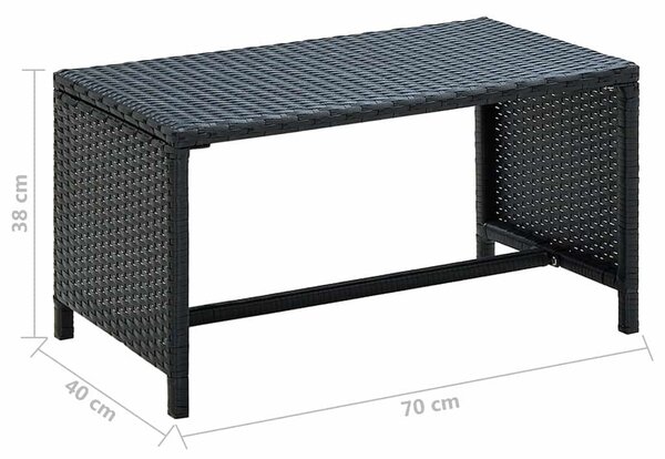Fekete polyrattan dohányzóasztal 70 x 40 x 38 cm