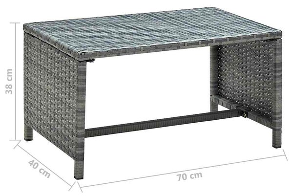 Antracitszürke polyrattan dohányzóasztal 70 x 40 x 38 cm