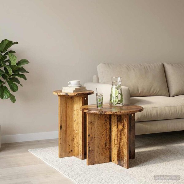 Kisasztal készlet 2 db Antik Fa Ø 45 x 35 cm Szerelt Fa