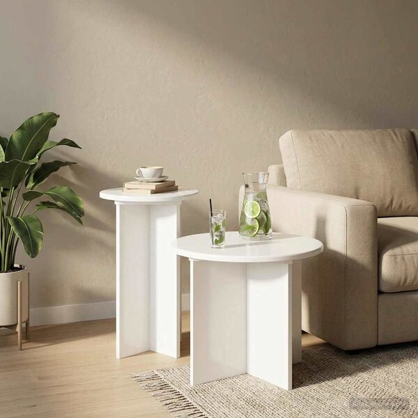 Kisasztal készlet 2 db Magasfényű Fehér Ø 45 x 35 cm Szerelt Fa