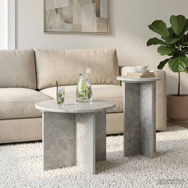 Kisasztal készlet 2 db Betonszürke Ø 45 x 35 cm Szerelt Fa