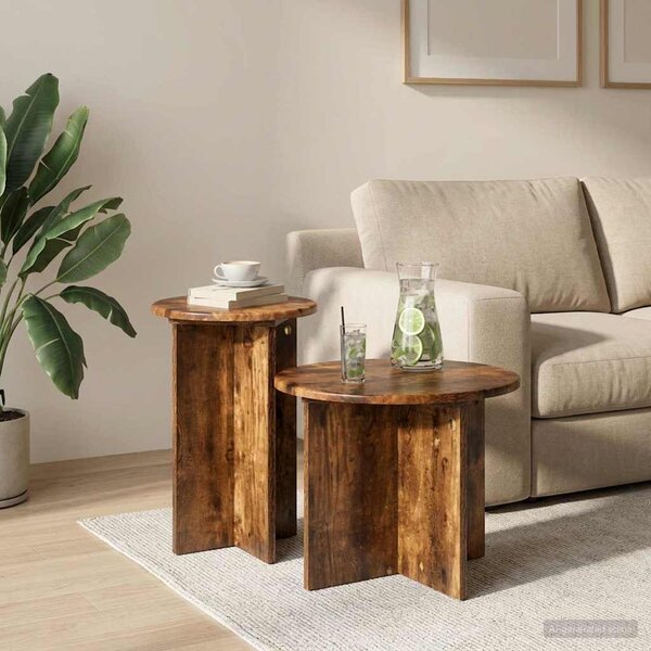 Kisasztal készlet 2 db Füstös Tölgy Ø 45 x 35 cm Szerelt Fa