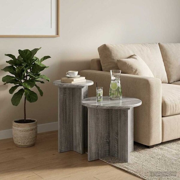 Kisasztal készlet 2 db Szürke Sonoma Ø 45 x 35 cm Szerelt Fa
