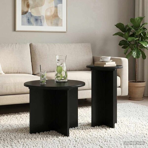 Kisasztal készlet 2 db Fekete Ø 45 x 35 cm Szerelt Fa