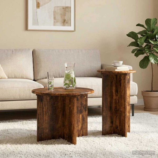 Kisasztal készlet 2 db Füstös Tölgy Ø 45 x 35 cm Szerelt Fa