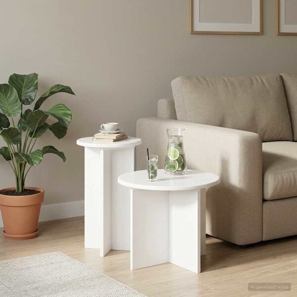 Kisasztal készlet 2 db Fehér Ø 45 x 35 cm Szerelt Fa