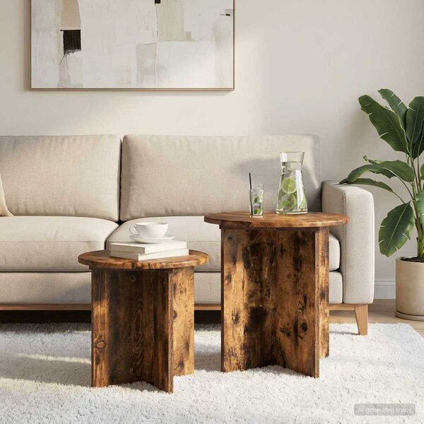 Kisasztal készlet 2 db Füstölt Tölgy Ø 45 x 45 cm Mérnöki fa