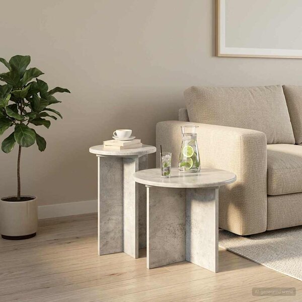 Kisasztal készlet 2 db Betonszürke Ø 45 x 35 cm Szerelt Fa