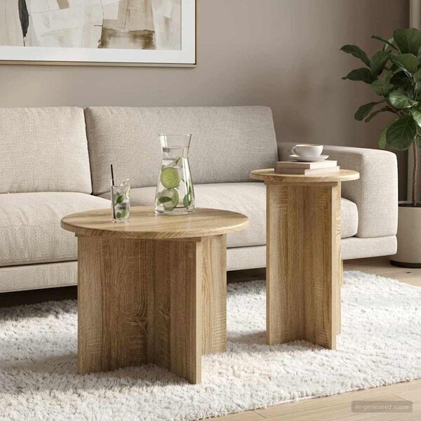 Kisasztal készlet 2 db Sonoma Tölgy Ø 45 x 35 cm Szerelt Fa