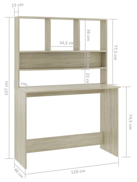 Sonoma-tölgy forgácslap íróasztal polcokkal 110 x 45 x 157 cm