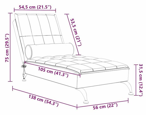 VidaXL Masszírozó Díván - Fekete Szövet - 138cm
