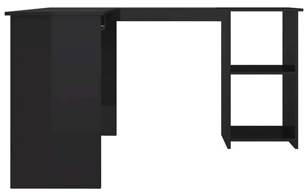 Magasfényű fekete forgácslap L-alakú íróasztal 120x140x75 cm