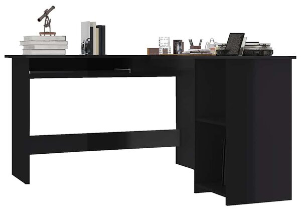 Magasfényű fekete forgácslap L-alakú íróasztal 120x140x75 cm