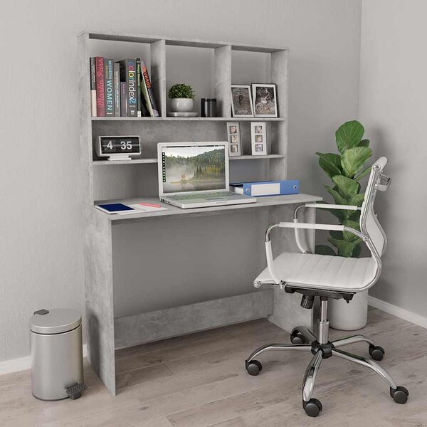 Betonszürke forgácslap íróasztal polcokkal 110 x 45 x 157 cm