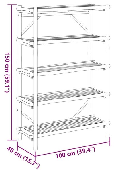 Bambusz Polcrendszer - 5 Polc - 100x40x150 cm